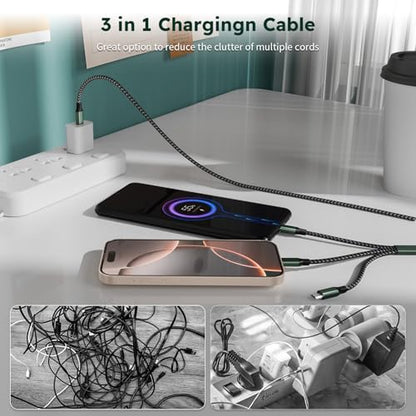 3 in 1 USB C to Multi Charging Cable, 4FT Travel Charger Cables - color: Grey Black&Green, size: 4FT