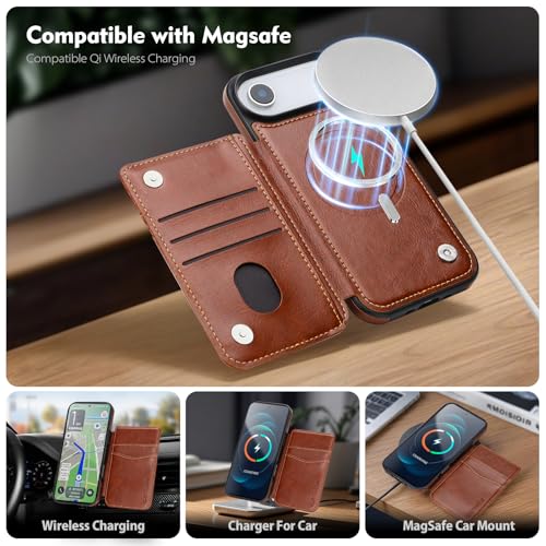 SkyEagle Compatible with MagSafe iPhone 17 Air Case Wallet,Brown | Magnetic Clasp,RFID Blocking,PU Leather,Flip Folio Shockproof Phone Cover,with Credit Card Slots & Kickstand for Men & Women - color: Brown, size: iPhone 17 Air - 6.5"