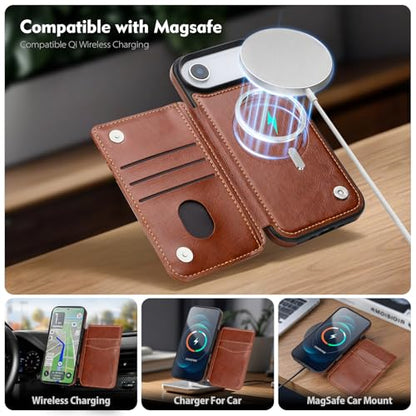 SkyEagle Compatible with MagSafe iPhone 17 Air Case Wallet,Brown | Magnetic Clasp,RFID Blocking,PU Leather,Flip Folio Shockproof Phone Cover,with Credit Card Slots & Kickstand for Men & Women - color: Brown, size: iPhone 17 Air - 6.5"