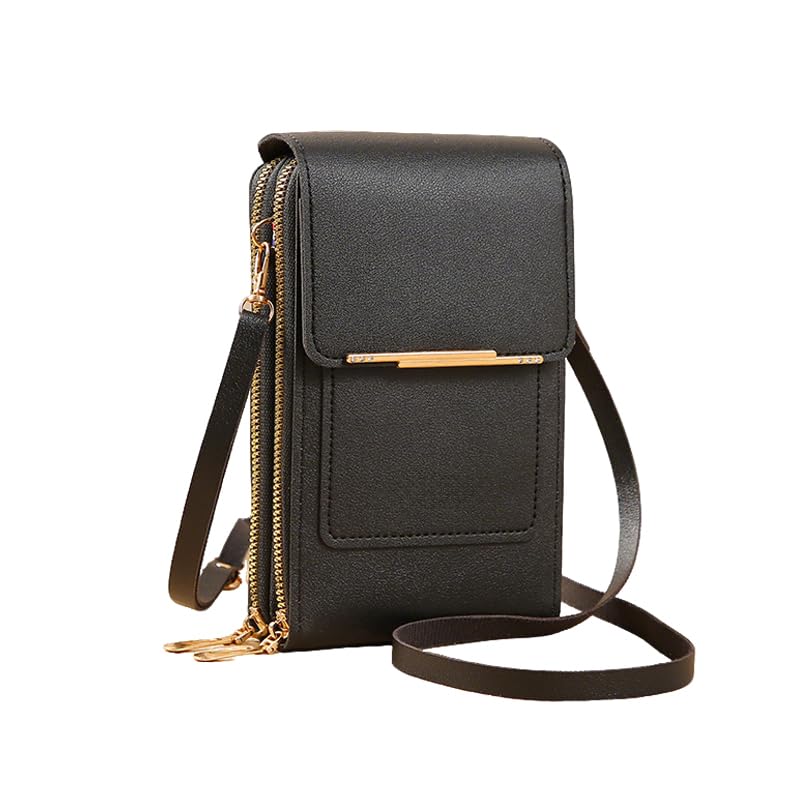 Small Touchscreen Phone Crossbody Bag for Women – Anti-Theft, RFID Blocking, Waterproof Leather Messenger Purse - color: Black