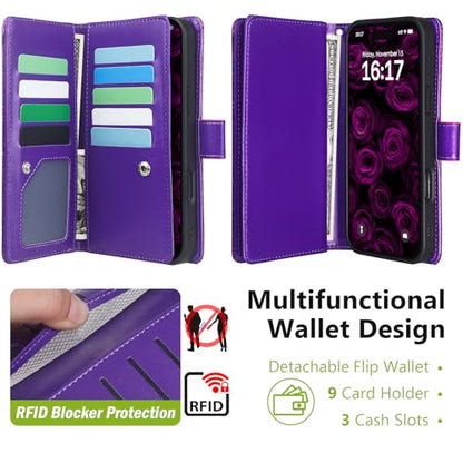 Varikke for iPhone 16 Glitter Case Wallet Magnetic Detachable, Deep Purple - color: (Standard) Dark Purple, size: iPhone 16 6.1"