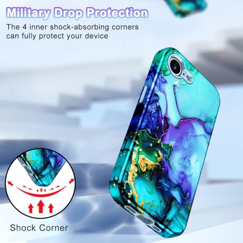 Btscase Compatible with iPhone 17e Case 6.1 Inch 2026,Marble Pattern 3 in 1 Heavy Duty Shockproof Full Body Rugged Hard PC+Soft Silicone Drop Protective Women Girl Phone Cases, Cyan - color: Cyan, size: iPhone 17e