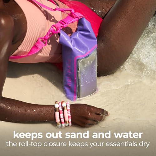 Case-Mate Mini IP68 Waterproof Bucket Bag (2L) - Purple Paradise | Roll Top Dry Bag with Touchscreen Waterproof Pouch - For Phones Up to 7" - Swimming, Kayaking, Boating, Travel Essentials - color: Purple Paradise