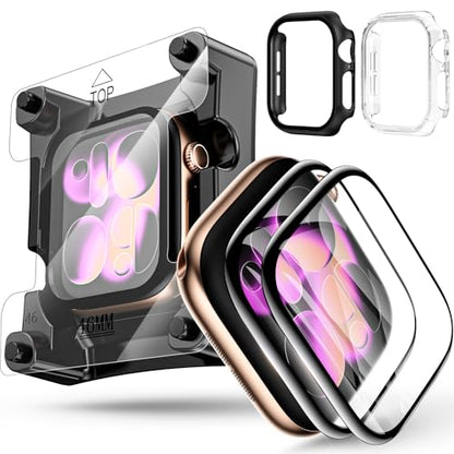 YMHML 2 Pack Tempered Glass Screen Protector for Apple Watch Series 11 Series 10 46mm, [Zero Bubble] 3D Full Coverage Film iWatch Accessories + PC Bumper - size: 46mm Series 11/10