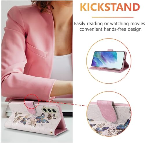 UEEBAI Wallet Case for Samsung Galaxy A56 5G, PU Leather Phone Cover Kickstand RFID Blocking Flip Case Card Slots Wrist Strap Relief Engraved Pattern Magnetic Closure Folio Cover - Blue Butterfly - color: Blue Butterfly, size: Samsung Galaxy A56 5G