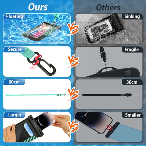 Floating Waterproof Phone Holder Pouches Cases Covers, IPX8 Cell Phone Water Protectors 1 PC w/Adjustable Neck Lanyard, for iPhone 15 14 13 Pro Max 12 11 Cyan
