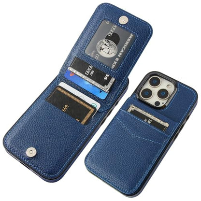 KIHUWEY for iPhone 16 Pro Wallet Case Card Holder Kickstand, Lichee Blue | Credit Card Slots, PU Leather, Kickstand, Magnetic, Flip Heavy Duty Protection Cover for Men and Women - color: Lichee Blue