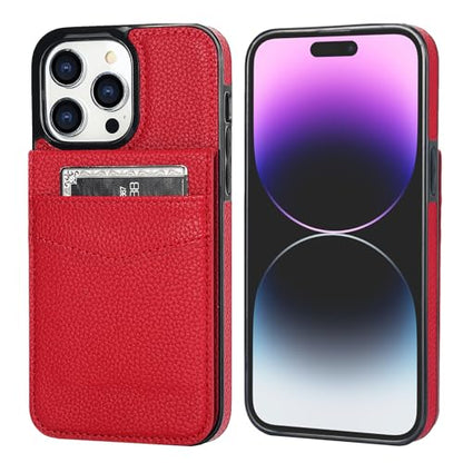 KIHUWEY Compatible with iPhone 14 Pro Max Case Wallet with Credit Card Holder, Flip Premium Leather Magnetic Clasp Kickstand Heavy Duty Protective Cover for iPhone 14 Pro Max 6.7 Inch (Lichee Red) - color: Lichee Red