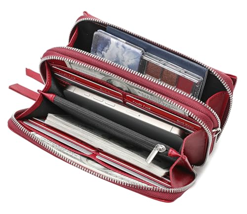 RFID Crossbody Wallet Wristlet Purse with Phone Pocket For Women Vegan Leather - color: B-wine