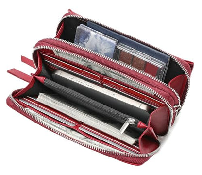 RFID Crossbody Wallet Wristlet Purse with Phone Pocket For Women Vegan Leather - color: B-wine