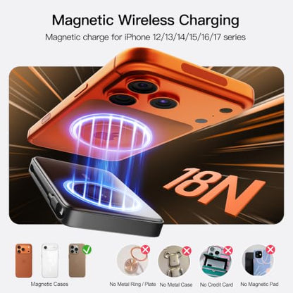 Magnetic Portable Charger 10000mAh, 22.5W Power Bank with Built in Cable - color: Light blue