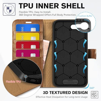 TUCCH Wallet Case for iPhone 17e & iPhone 16e (6.1"), 4 Card Holders, Brown | RFID Blocking, Viewing Stand, Shockproof TPU Shell, PU Leather, Magnetic Closure, Protective Folio Flip Cover - color: Brown
