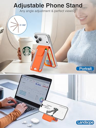 TopMade for MagSafe Wallet with Stand, 9 Cards Holder, Privacy Flap Cover - color: Orange