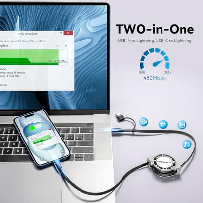 3-in-1 Retractable Charging Cable USB C Lightning Adapter USB A/C to Lightning Cable 27W PD [Fast Charging & Data Sync] Multiple Charger for iPhone 14 13 12 11 Xs X SE 8 7 6 5s Plus,iPad,iPod