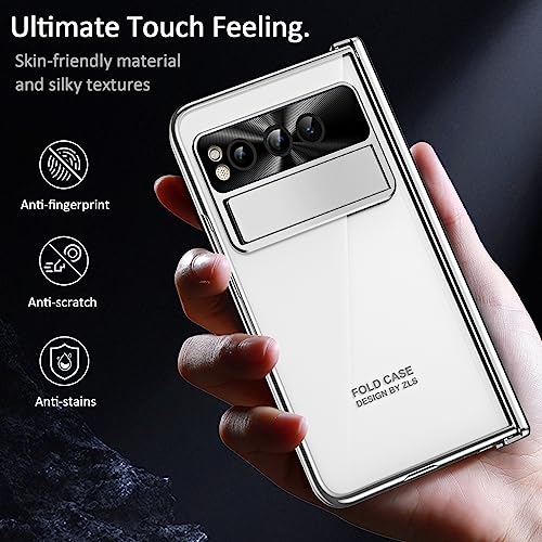 for Google Pixel Fold Case with Screen Protector & Kickstand & Hinge Protection 360 Full Body Shockproof Phone Cover Case for Google Pixel Fold 2023 - Silver