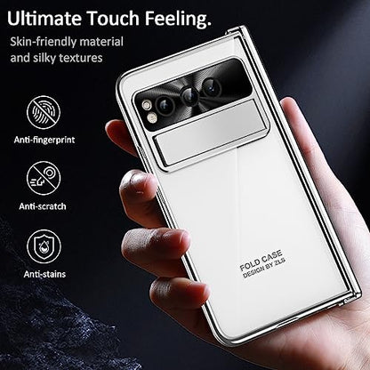 for Google Pixel Fold Case with Screen Protector & Kickstand & Hinge Protection 360 Full Body Shockproof Phone Cover Case for Google Pixel Fold 2023 - Silver