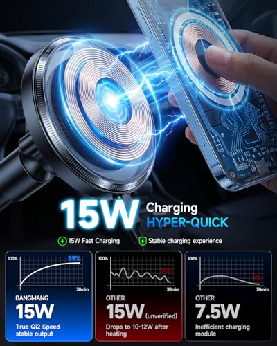 Upgraded Qi2 15W for Magnetic Cup Holder Charger, [More Stable & Faster Charging] Magnetic Car Mount Charger 15W Fast Charging with Adjustable Gooseneck for iPhone 17 Pro Max Air 16-12 Series
