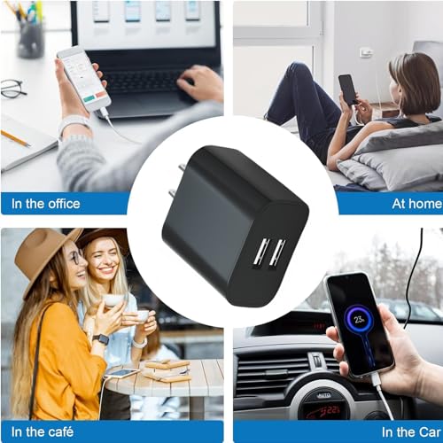 USB Wall Charger,4 Pack Dual Port Plug Adapter,Wall Outlet Charging Block - color: black