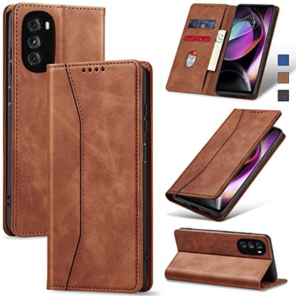Jasonyu Flip Wallet Case for Moto G 5G (2022),Leather Magnetic Folio Cover with Card Holder,Kickstand - TPU Shockproof Durable Protective Phone Case,Brown | PU Leather Magnetic Folio Cover,with Card Holder,Kickstand,TPU Shockproof,Durable,Protective Phone