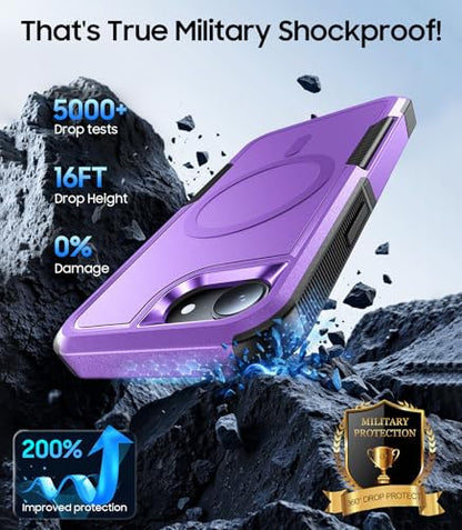 Magnetic for iPhone 17e Case Dual-Layer Shockproof Purple | Military-Grade Heavy Duty Protection, Fit for Magsafe, Matte Finish Scratch Resistant Anti-Fingerprint Anti-Slip Phone Cover - color: Purple