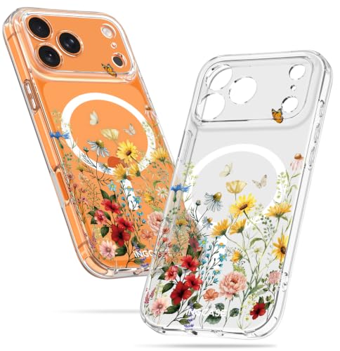 Cute Magnetic Case for iPhone 17 Pro - Clear Slim Phone Cases Compatible with MagSafe Retro Flower Pattern Unique Design for Women Girls Girly Soft TPU Protective Cover for Apple 17 Pro - color: Retro Flower, size: for iPhone 17 Pro