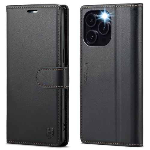 FLIPALM Card Holder Wallet Case for iPhone 15 Pro Max 6.7", Black | RFID Blocking, PU Leather Folio Flip, Kickstand, Protective Shockproof Cover - color: Black, size: iPhone 15 Pro Max - 6.7"