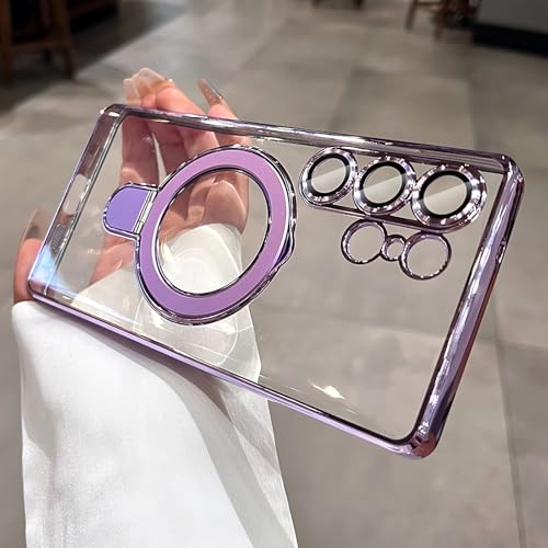 LXK Magnetic for Samsung Galaxy S26 Ultra Case with Stand Clear, Purple | [Fit for MagSafe] [Full Camera Protection] Titanium Alloy Sturdy Stand, 15FT Military Protection for Galaxy S26 Ultra Case - color: Purple