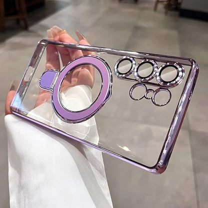 LXK Magnetic for Samsung Galaxy S26 Ultra Case with Stand Clear, Purple | [Fit for MagSafe] [Full Camera Protection] Titanium Alloy Sturdy Stand, 15FT Military Protection for Galaxy S26 Ultra Case - color: Purple