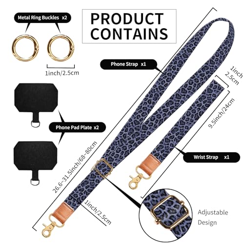 Phone Lanyard Crossbody Wrist Strap, Cute Cell Phone Lanyards for around the Neck Wristlet Wrist Strap - color: Luxury Purple Leopard