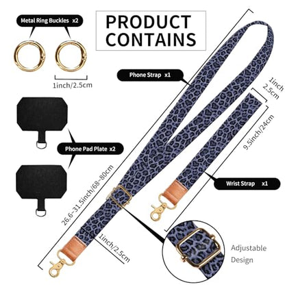 Phone Lanyard Crossbody Wrist Strap, Cute Cell Phone Lanyards for around the Neck Wristlet Wrist Strap - color: Luxury Purple Leopard