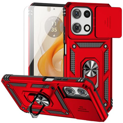 for Motorola Moto G 2025 / Moto G 2026 / Moto G Play 2026 Case, with Slide Camera Cover Screen Protector Ring Holder Kickstand Military Grade Protection 15ft Drop Tested Protective Phone Case (Red) - color: Red with camera cover Military-Grade 2nd gen