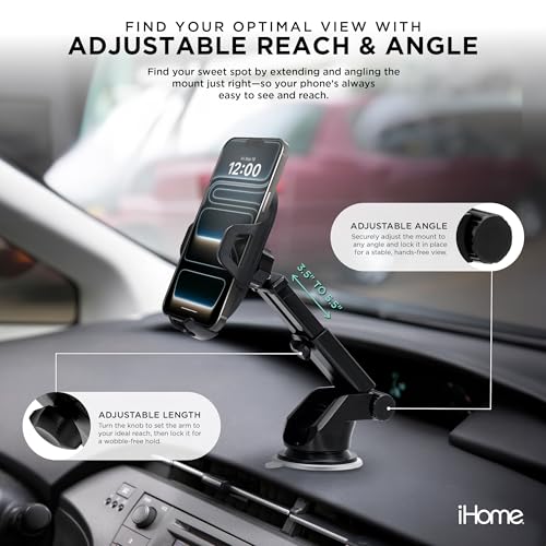 iHome Car Mount, Dashboard/Windshield/Vent Mount, Swivel Neck, Silicone Grip, Adjustable Mount Arm with Suction Cup Base (Universal Car Mount) - style: Universal Car Mount