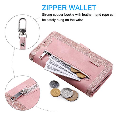 EYZUTAK Wallet Phone Case for Samsung Galaxy A13 5G/4G/A04S, Retro Matte 9 Card Holder Slots Zipper Pocket Case PU Leather Magnetic Closure Kickstand Wrist Strap Shockproof Folio Flip - Rose Gold - color: Rose Gold, size: Samsung Galaxy A13/A04S