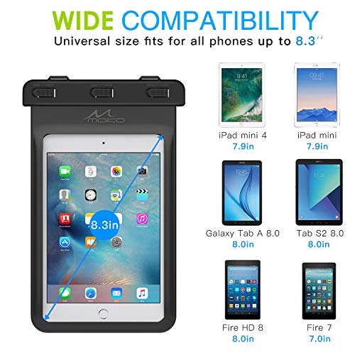 MoKo Waterproof Tablet Case, IPX8 Dry Bag for Devices Up to 8.3 in | Compatible with iPad mini 6/5/4/3/2, Samsung Tab 5/4/3, Galaxy Note 8, Tab S2/Tab E/Tab A 8.0, LG G Pad III 8.0 - color: Black