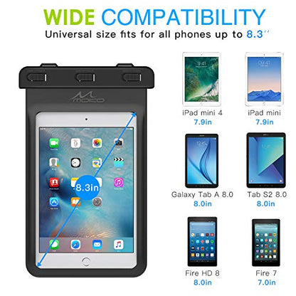 MoKo Waterproof Tablet Case, IPX8 Dry Bag for Devices Up to 8.3 in | Compatible with iPad mini 6/5/4/3/2, Samsung Tab 5/4/3, Galaxy Note 8, Tab S2/Tab E/Tab A 8.0, LG G Pad III 8.0 - color: Black