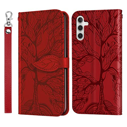 Wallet Case for Samsung Galaxy A13 5G 2021 with Card Holder/Slot,Leather Flip Folio Stand Shell Magnetic Closure Wrist Strap Kickstand Phone Case(Galaxy A13 5G 6.5 inch) Red - color: Red, size: Samsung Galaxy A13 5G