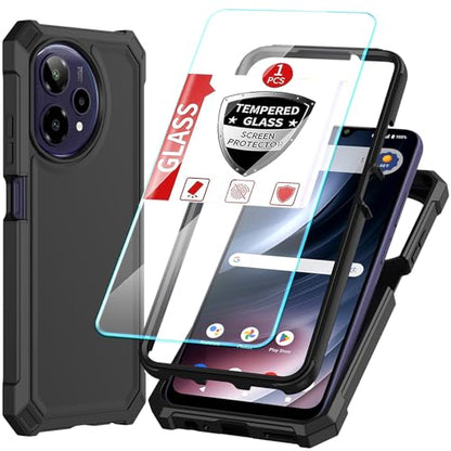 DpS for Cricket Icon Plus 2026/AT&T Verge 2 Case 3-in-1, Icon Plus 2026/Verge 2 with Screen Protector, Dual-Layer Full Body Protection,Hard PC Bumper&Silicone Back Military Grade Cover. (Black) - color: Black