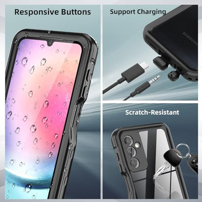 for Samsung Galaxy A24 4G Phone Case, Waterproof Case with Built-in Screen Protector, Full Body Dustproof Shockproof Rugged Heavy Duty Protection Case with Cell Phone Ring Holder for Samsung A24 4G