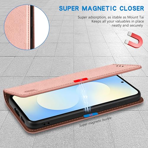 ZZXX for Samsung Galaxy S25 FE Wallet Case with [RFID Blocking] Card Slot Stand Strong Magnetic PU Leather Flip Fold Protective Phone Case for Samsung Galaxy S25 FE Case Wallet(Rose Gold-6.7 inch) - color: Rose Gold