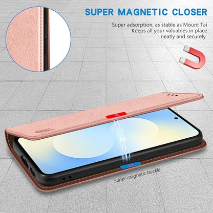 ZZXX for Samsung Galaxy S25 FE Wallet Case with [RFID Blocking] Card Slot Stand Strong Magnetic PU Leather Flip Fold Protective Phone Case for Samsung Galaxy S25 FE Case Wallet(Rose Gold-6.7 inch) - color: Rose Gold