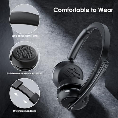 Upgrade ANC & ENC Wireless Headset with Mic for Work(Flip-to-Mute & Dongle) - color: Black