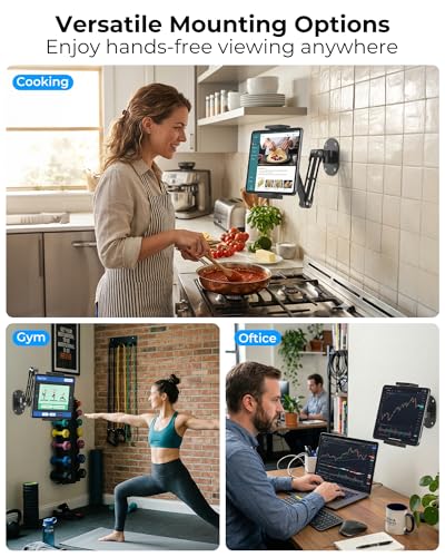 iPad Wall Mount Holder, Heavy Duty Aluminum Tablet Wall Mount, Full Motion - color: Black, size: 4.7"-13" - 2 arm mount