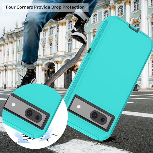 Compatible with Google Pixel 8A Case, with Belt Clip Holster Heavy Duty Rugged Shockproof Full Body Protection Kickstand Phone case for Google Pixel 8A 5G (Teal+ Black) - color: Teal+ Black
