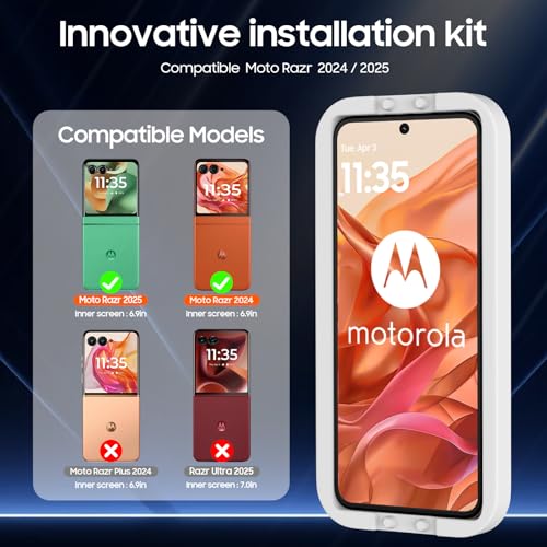 Spugan for Motorola Razr 2026/ 2025/ 2024 Screen Protectors, 2 Pcs Inner Screen TPU Protective Film [Installation Kit]+2 Pcs Outer Screen Tempered Film, Durable, Scratch Resistant, Bubble Free, Newbie Friendly, Ultra HD - size: Razr 2024/ 2025