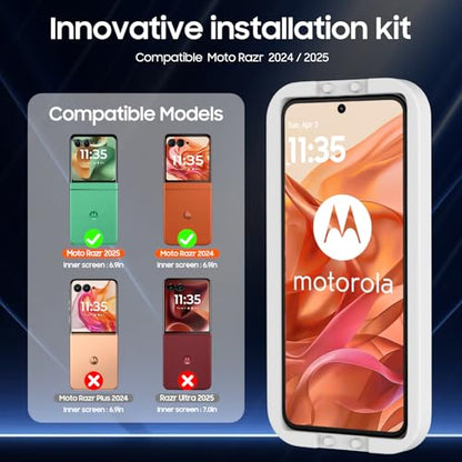 Spugan for Motorola Razr 2026/ 2025/ 2024 Screen Protectors, 2 Pcs Inner Screen TPU Protective Film [Installation Kit]+2 Pcs Outer Screen Tempered Film, Durable, Scratch Resistant, Bubble Free, Newbie Friendly, Ultra HD - size: Razr 2024/ 2025