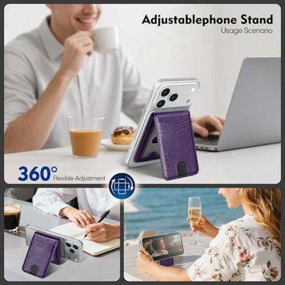RFID Blocking MagSafe Wallet Stand with Card Holder,5 Card Slots & ID Window,PU Leather Magnetic Phone Adjustable Kickstand for iPhone 12/13/14/15/16/17 Pro Max & Air Plus Series,Purple - color: Purple, style: Stand Wallet