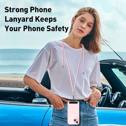 SHANSHUI Phone Lanyard Crossbody, Long & Wrist Nylon Cell Phone Lanyard Tether Pads for All Mobile Phones Black Pink - color: Black Light-pink