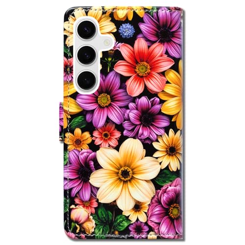 Bcov Case for Galaxy S26,Pink Yellow Flowers Leather Flip Phone Case Wallet Cover with Card Slot Holder Kickstand for Samsung Galaxy S26 - color: Pink Yellow Flowers