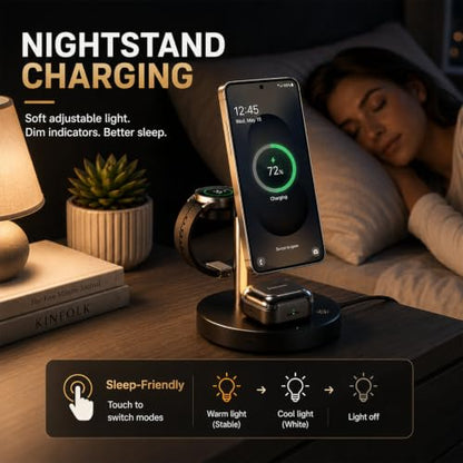Geyo 4 in 1 Magnetic 15W Wireless Charger for Samsung S26 with Night Light