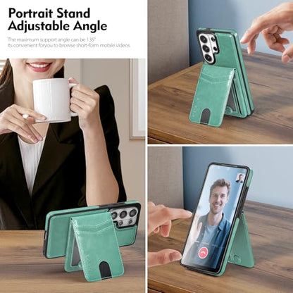 SkyEagle Compatible Magsafe 2 in 1 Detachable Samsung Galaxy S26 Ultra Wallet Case Card Holder Women Men,Magnetic Shockproof PU Leather Phone Case RFID Blocking Flip Kickstand Credit Slots,Blue Green - color: Blue Green, size: Samsung Galaxy S26 Ultra - 6